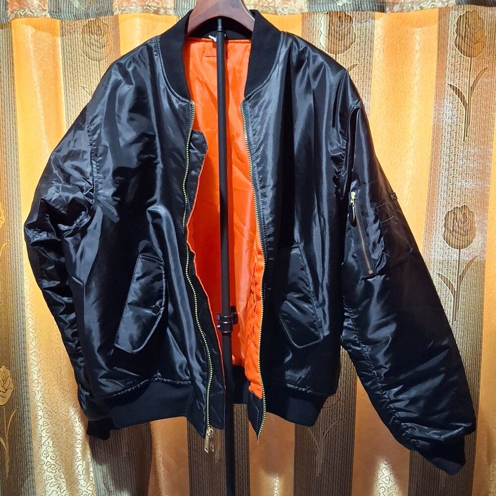 Rothco MA-1 Flight Jacket Men's 2XL Black Reversible Orange Bomber Military